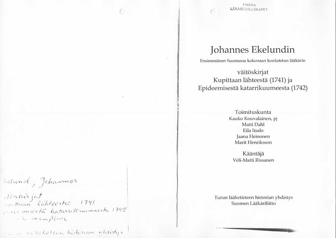 Ekelund, J. Avhandl. epidemol. 1741-42