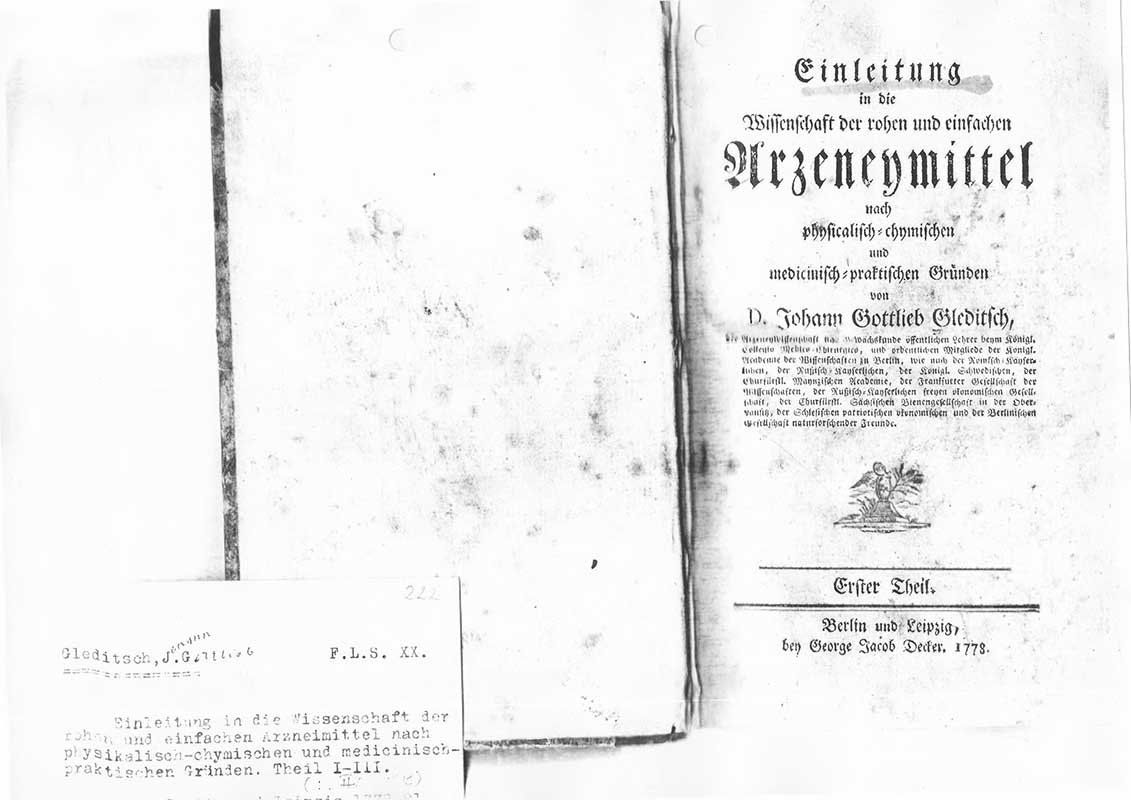 Gleditsch, J.G. Farmakologi 1788