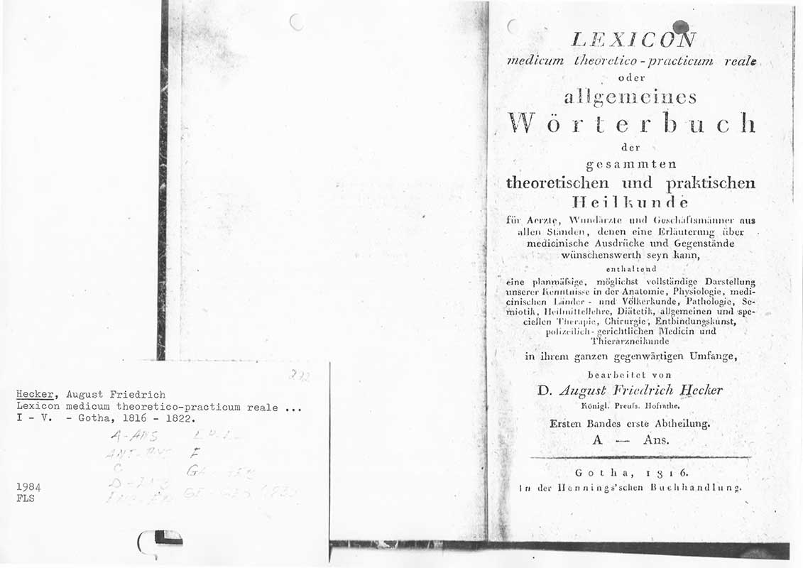 Hecker, A.F. Medicinsk ordbok 1816