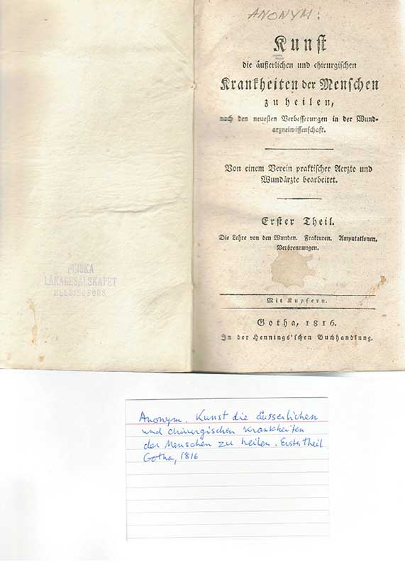 Kirurgi och traumatologi 1816