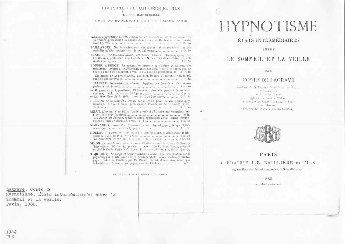 Lagrave de, C. Hypnos 1888