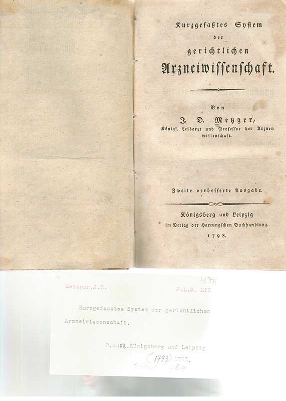 Metzger, J.D. Rättsmedicin 1798