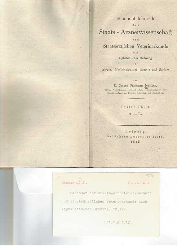 Niemann, J.F. I-II Rättsmed o. vet.med. 1813