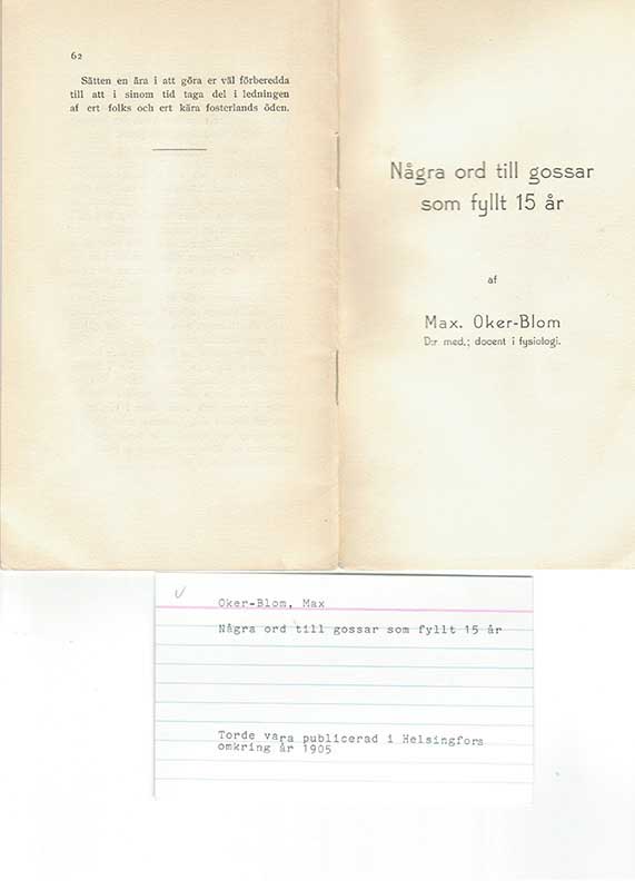 Oker-Blom, M. Till gossar 1905