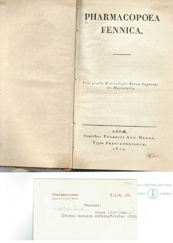 Pharmacopoea fennica, 1819