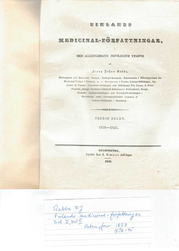 Rabbe, FJ. Finlands med.förf. II 1837