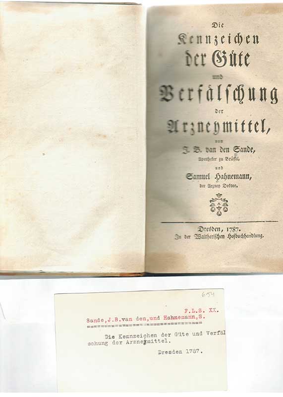 Sande, J.B.:Hahnemann, S. Farmakologi 1787