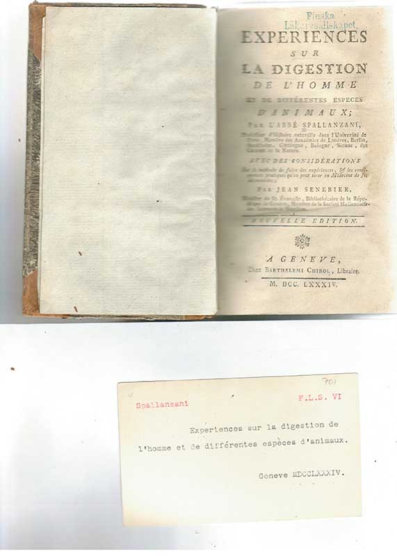 Spallanzani, Gastroenterologi 1784