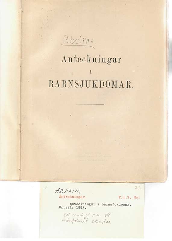 Adelin, anteckn. om barnsjukd.1882