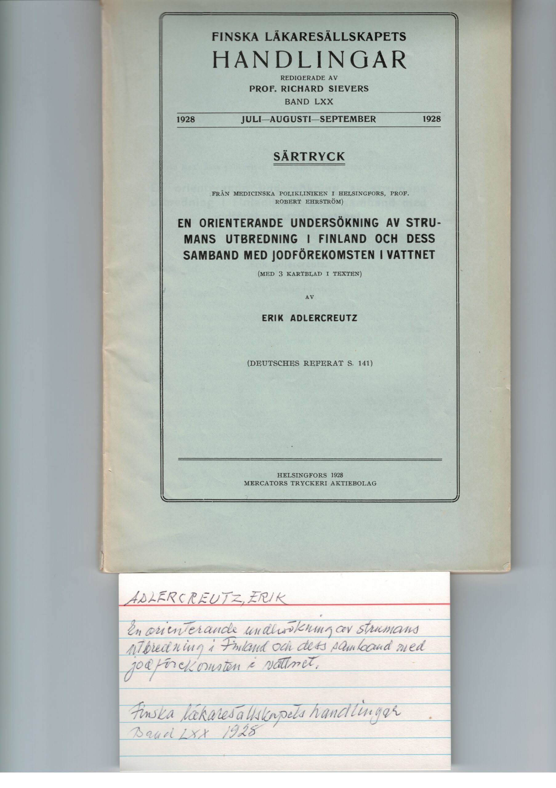 Adlercreutz E. Endokrinologi 1928 Adlercreutz E. Endokrinologi 1928